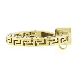 14K Yellow Gold Polished Greek Key Squared Open Work Round Nail Pendant