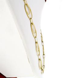 Statement 14K Yellow Gold Long 28" Textured Open Dual Oval Link Chain Necklace