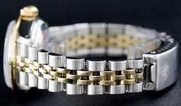 Rolex Ladies Quickset Two Tone White Diamond And Emerald Datejust Wristwatch