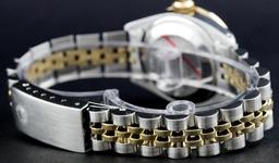 Rolex Ladies Quickset Two Tone White Diamond And Emerald Datejust Wristwatch