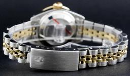 Rolex Ladies Quickset Two Tone White Diamond And Emerald Datejust Wristwatch