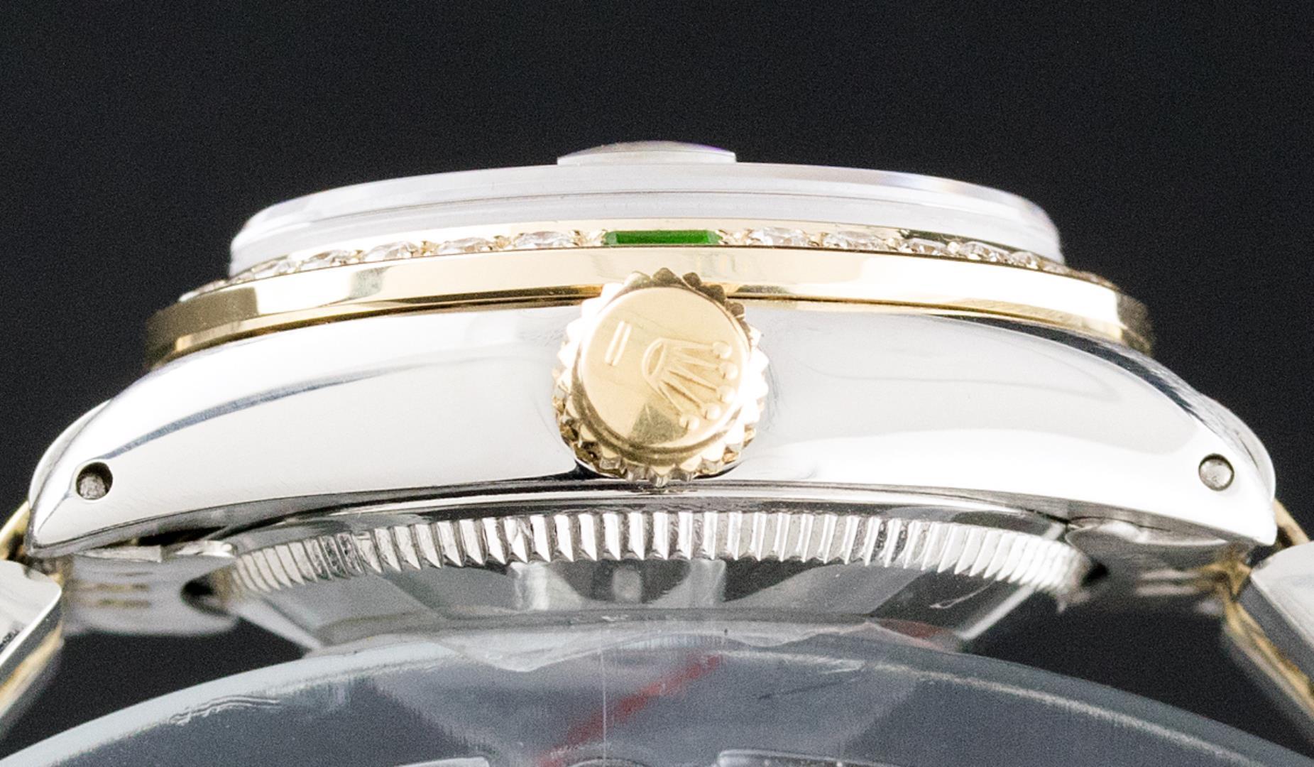 Rolex Ladies Quickset Two Tone White Diamond And Emerald Datejust Wristwatch