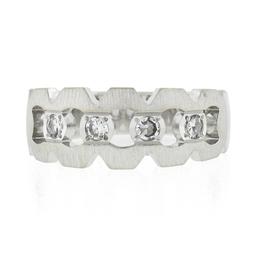 Vintage 14K White Gold Diamond Illusion Open Work Matte Finish Wide Band Ring