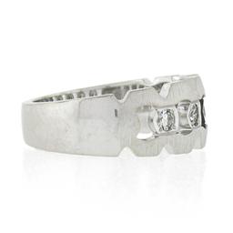 Vintage 14K White Gold Diamond Illusion Open Work Matte Finish Wide Band Ring