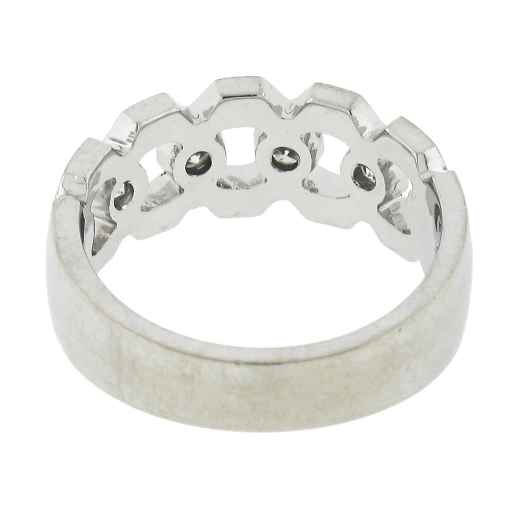 Vintage 14K White Gold Diamond Illusion Open Work Matte Finish Wide Band Ring