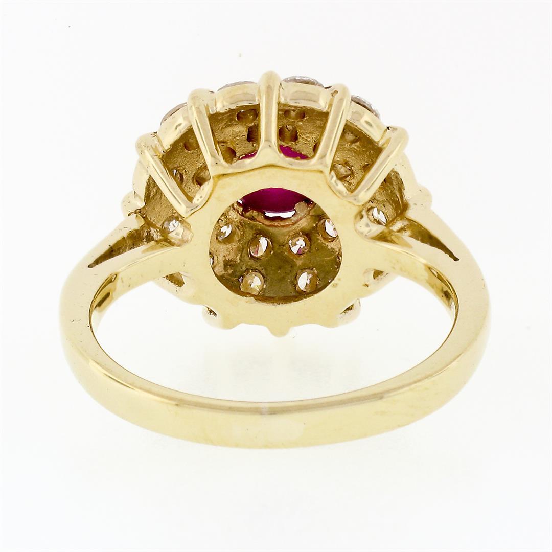 14k Gold 1.67 ctw Cabochon Ruby & Dual Round Channel Diamond Platter Cocktail Ri