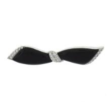Vintage 18k White Gold Polished Black Onyx .30 ctw Diamonds Ribbon Bow Pin Brooc