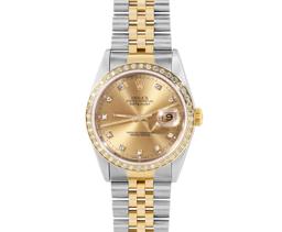 Rolex Mens Two Tone Sapphire Factory Champagne Diamond Dial Fluted Bezel Datejus