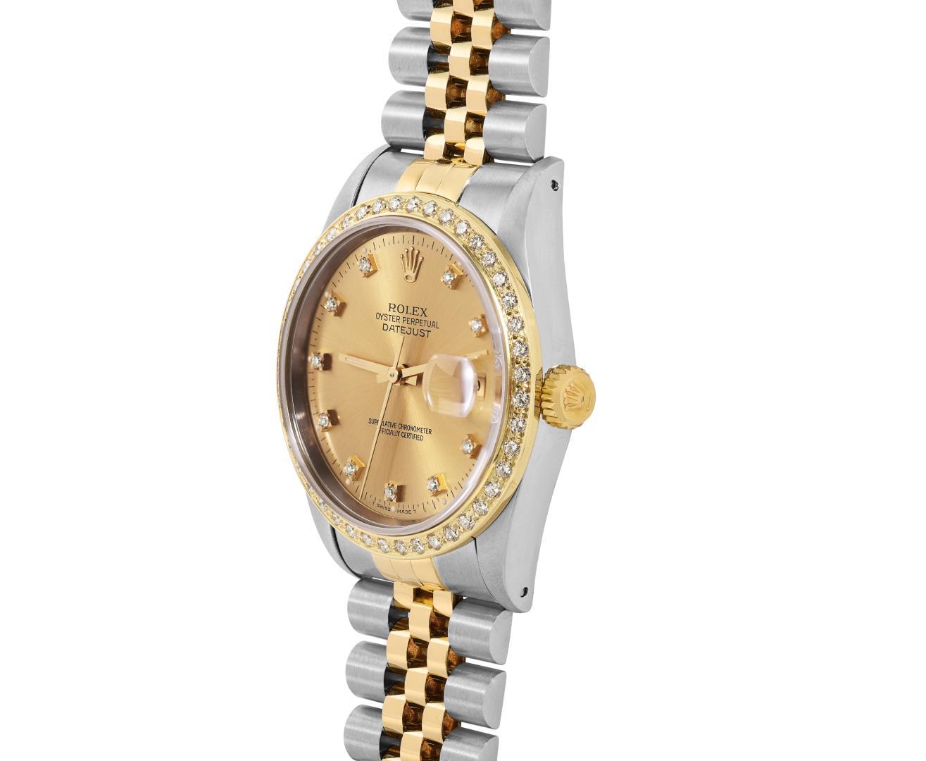 Rolex Mens Two Tone Sapphire Factory Champagne Diamond Dial Fluted Bezel Datejus