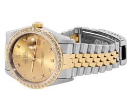 Rolex Mens Two Tone Sapphire Factory Champagne Diamond Dial Fluted Bezel Datejus