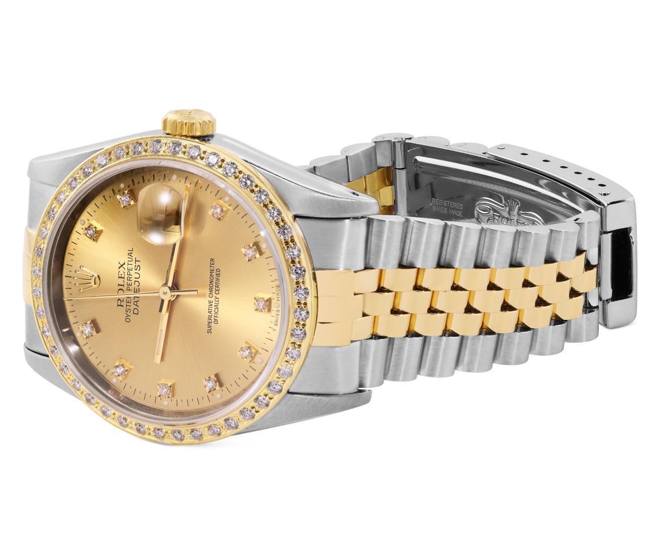 Rolex Mens Two Tone Sapphire Factory Champagne Diamond Dial Fluted Bezel Datejus