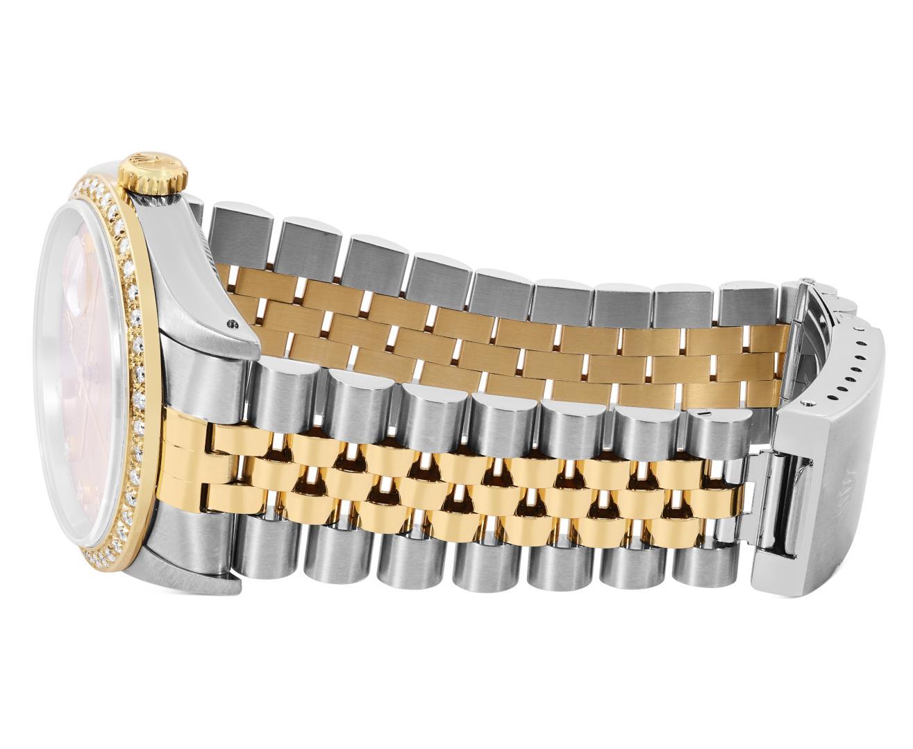 Rolex Mens Two Tone Sapphire Factory Champagne Diamond Dial Fluted Bezel Datejus