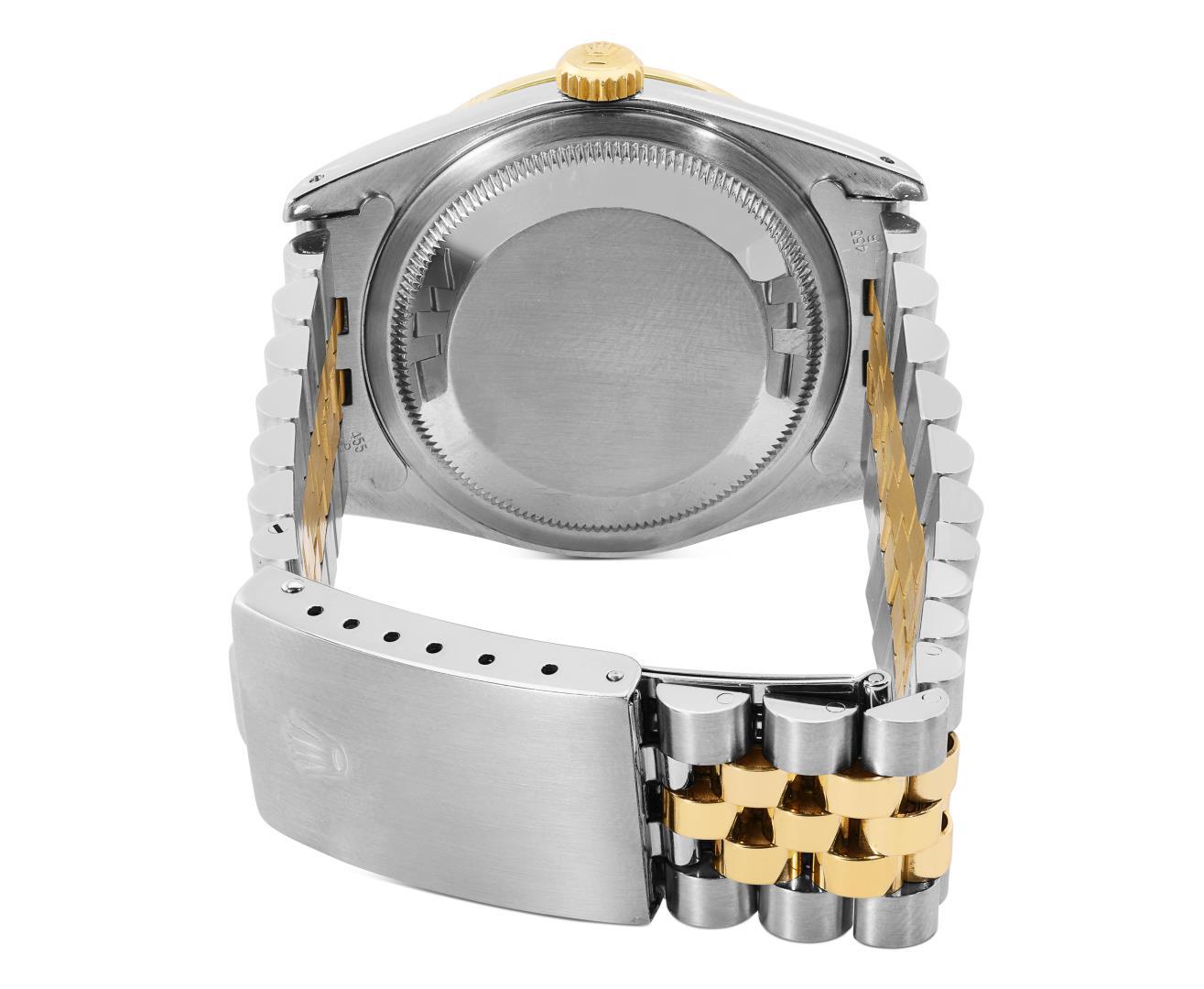 Rolex Mens Two Tone Sapphire Factory Champagne Diamond Dial Fluted Bezel Datejus