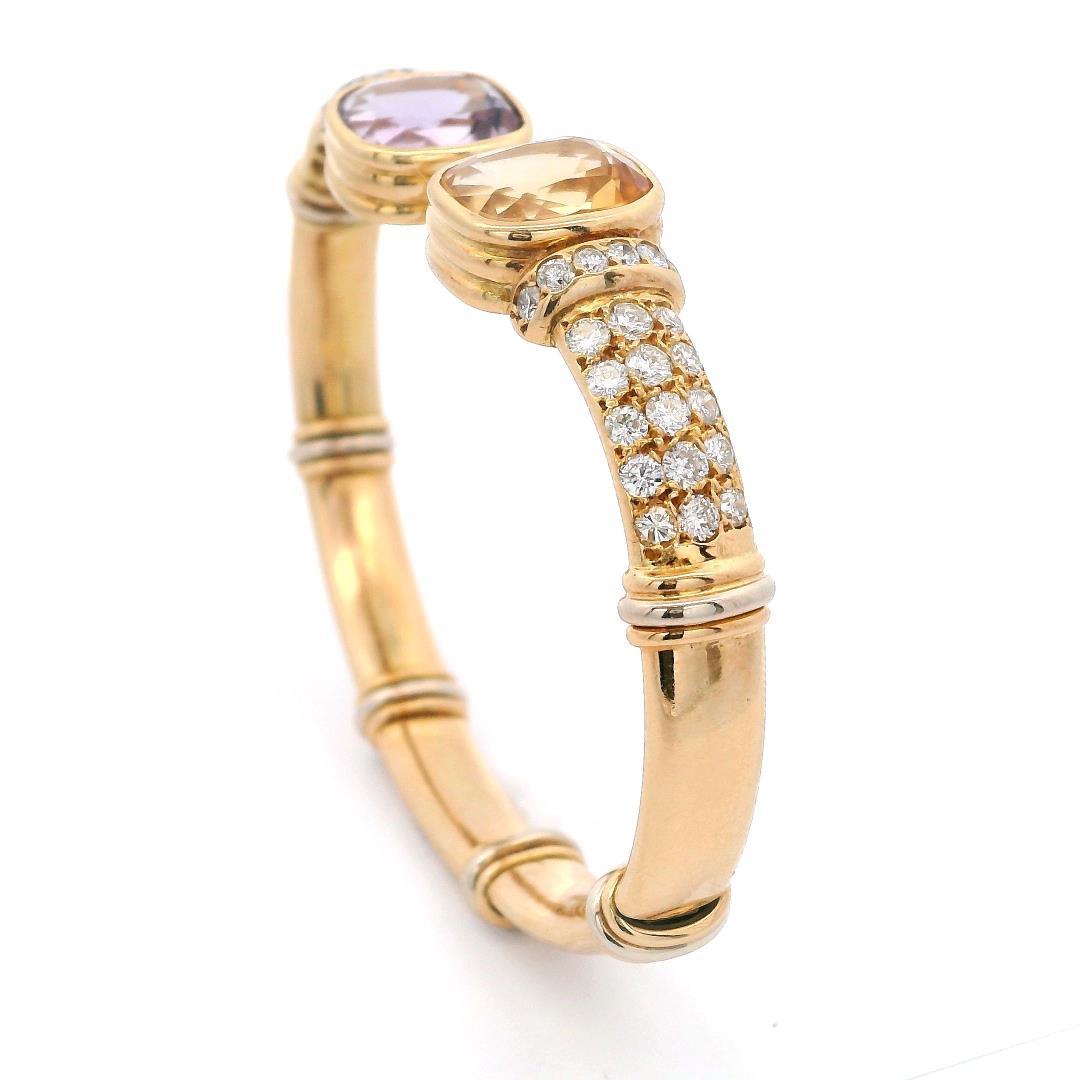 18KT Yellow Gold 9.26 ctw Amethyst, Citrine & Diamond Flex Bangle Bracelet