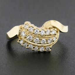ArtCarved 14K Gold .45 ctw Round Brilliant Pave Diamond Curved 3 Row Polished Ri