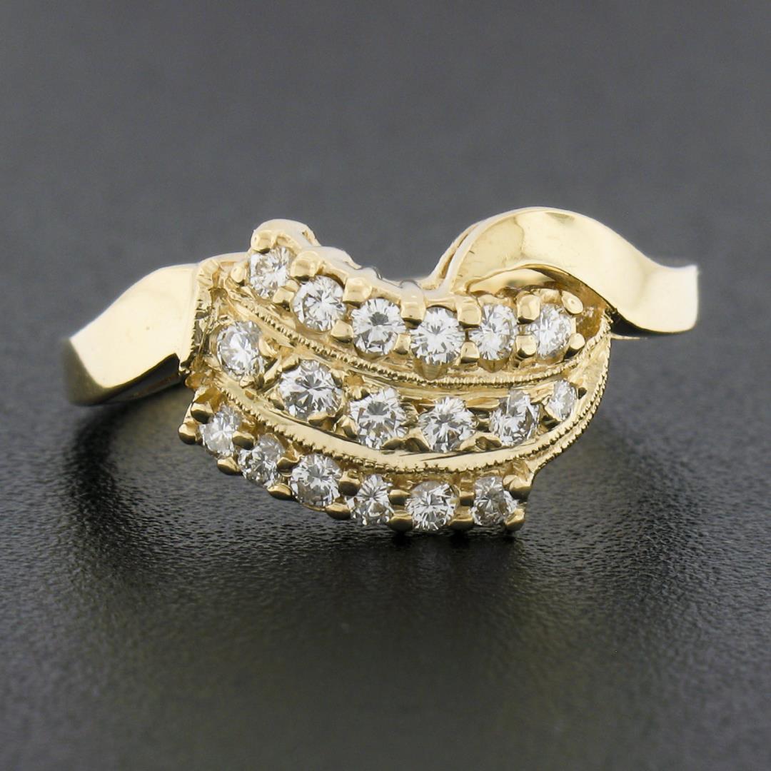 ArtCarved 14K Gold .45 ctw Round Brilliant Pave Diamond Curved 3 Row Polished Ri