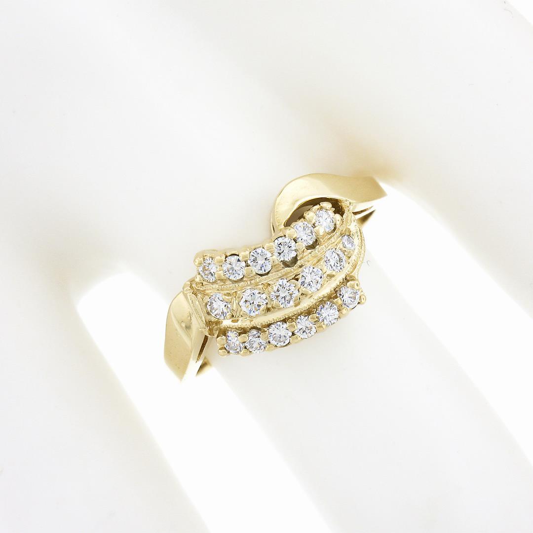 ArtCarved 14K Gold .45 ctw Round Brilliant Pave Diamond Curved 3 Row Polished Ri