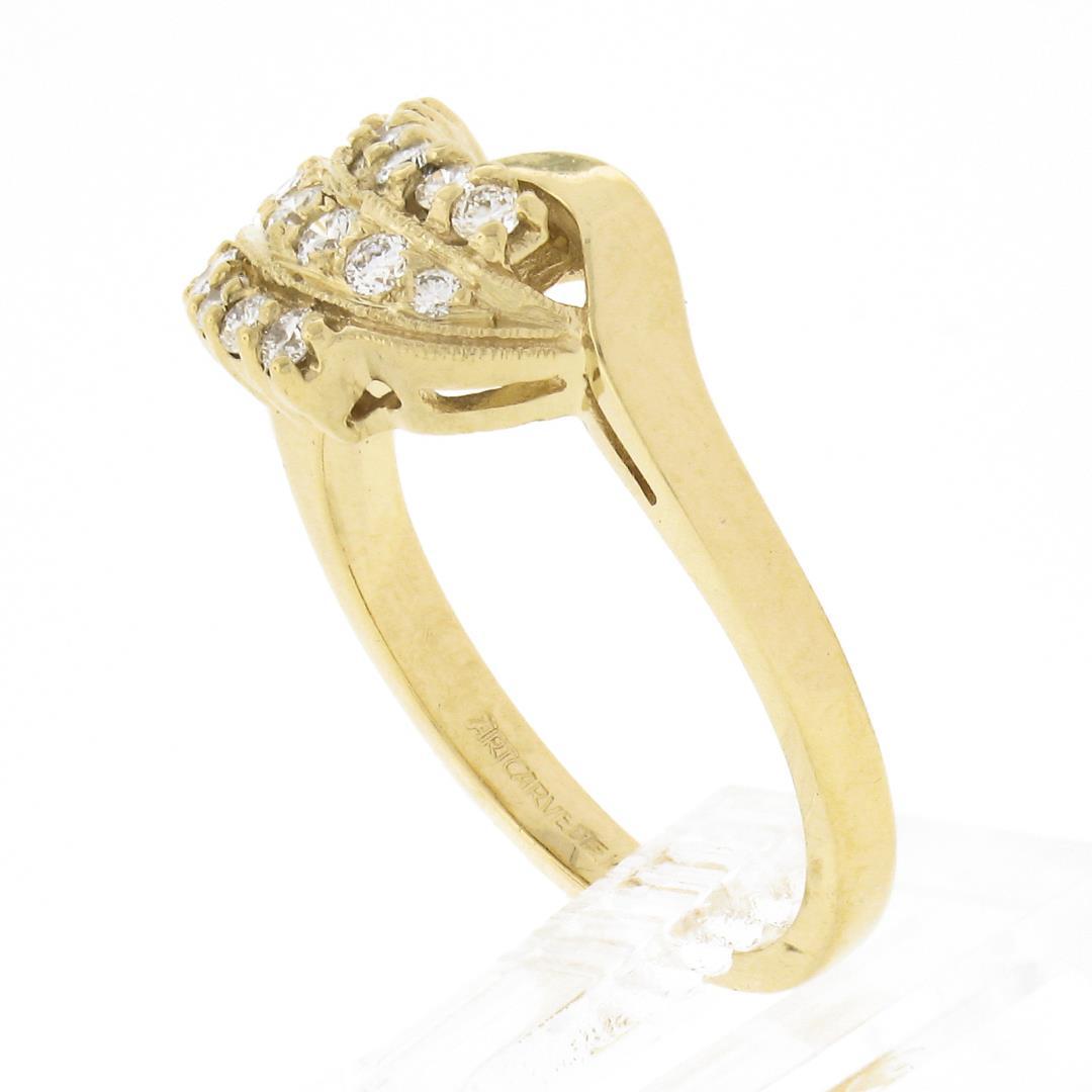 ArtCarved 14K Gold .45 ctw Round Brilliant Pave Diamond Curved 3 Row Polished Ri