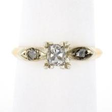 Antique Edwardian 14K TT Gold 0.53 ctw Cushion Peruzzi Cut Diamond Engagement Ri