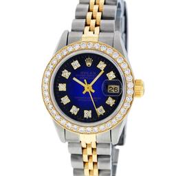 Rolex Ladies Two Tone Quickset Blue Vignette Diamond Datejust Wristwatch 26MM