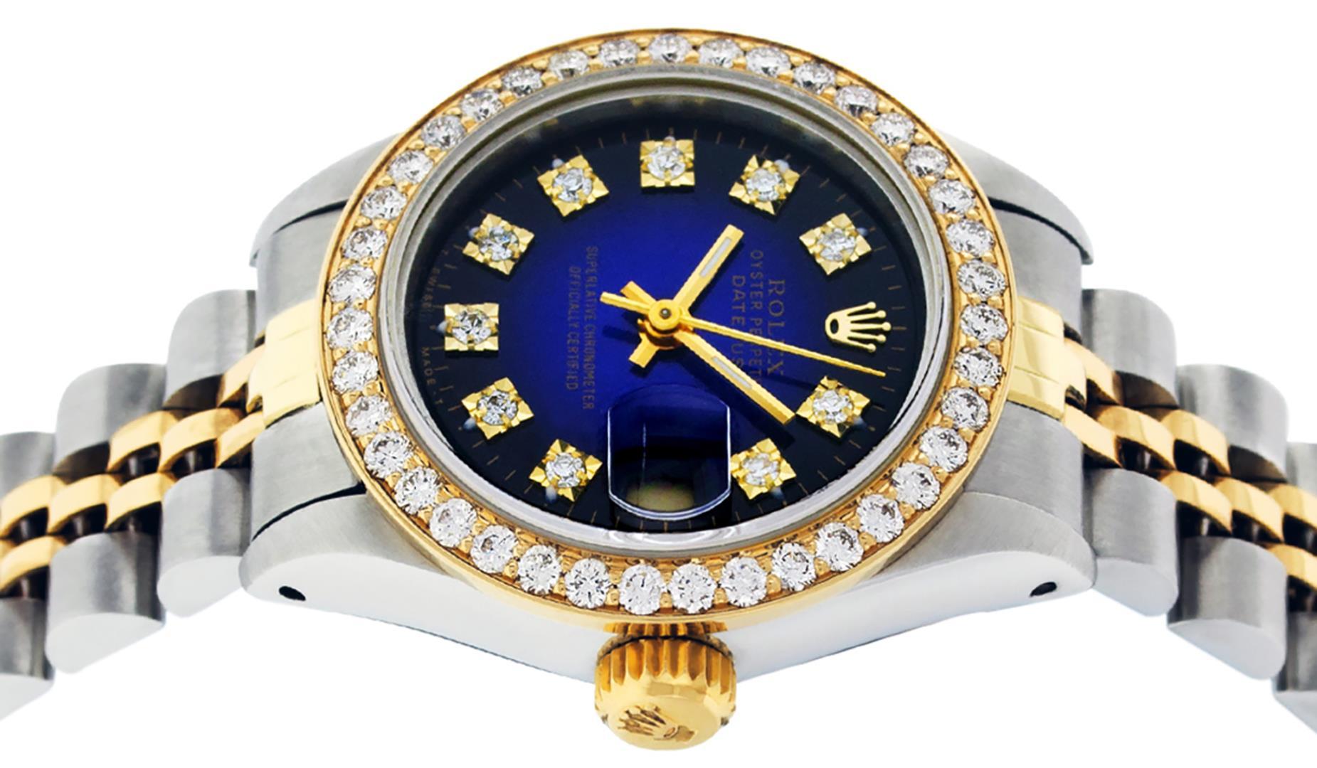 Rolex Ladies Two Tone Quickset Blue Vignette Diamond Datejust Wristwatch 26MM