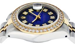 Rolex Ladies Two Tone Quickset Blue Vignette Diamond Datejust Wristwatch 26MM