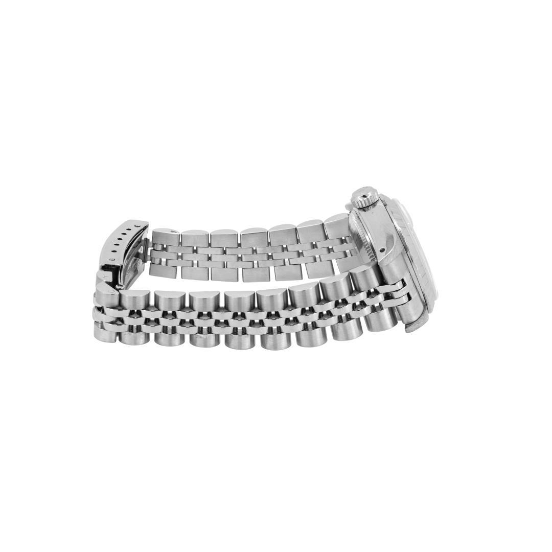 Rolex Ladies Stainless Steel Quickset Silver Index Engine Turn Bezel With Rolex