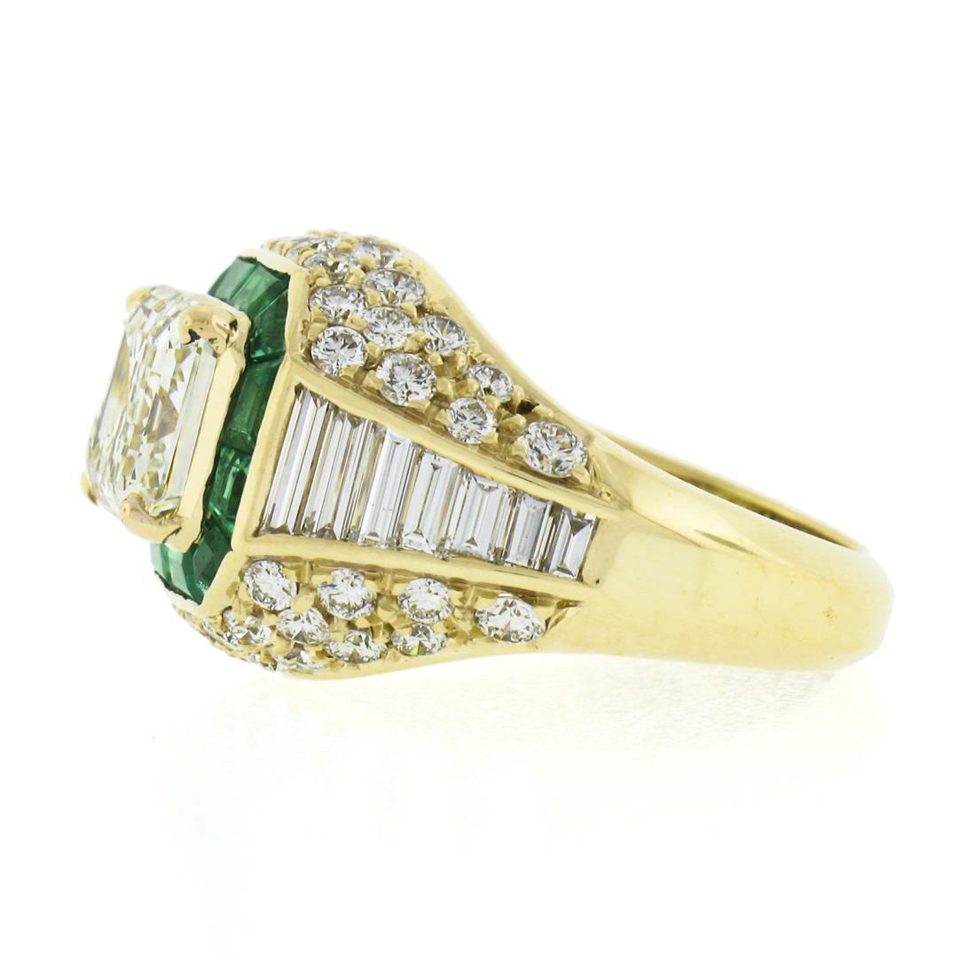 Estate 18k Yellow Gold 6.07 ctw GIA Emerald Cut & Baguette Diamond Engagement Ri
