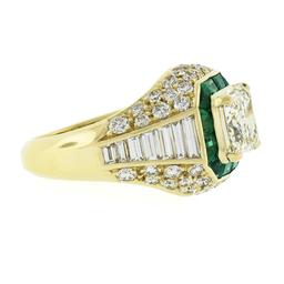 Estate 18k Yellow Gold 6.07 ctw GIA Emerald Cut & Baguette Diamond Engagement Ri