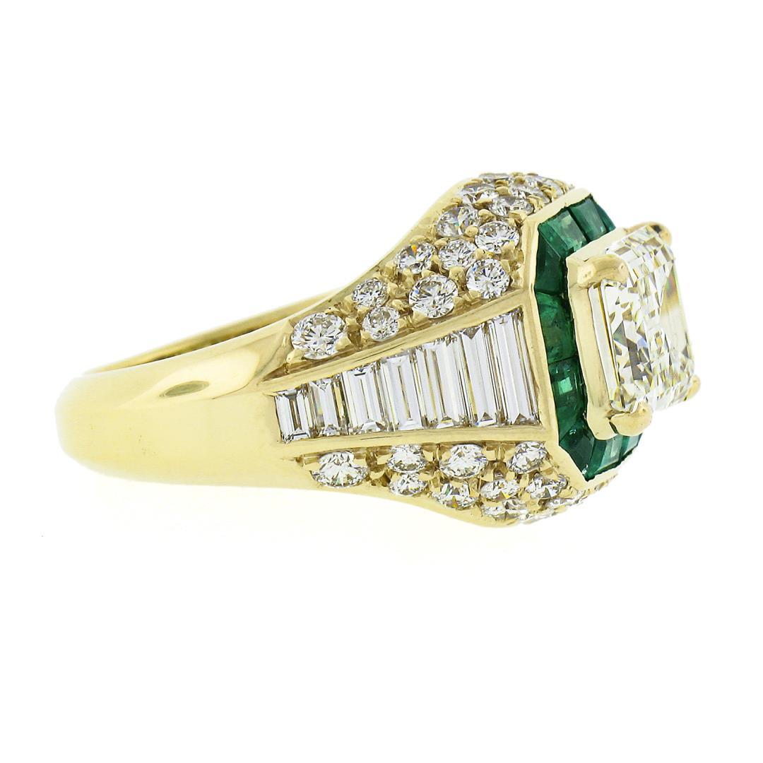 Estate 18k Yellow Gold 6.07 ctw GIA Emerald Cut & Baguette Diamond Engagement Ri