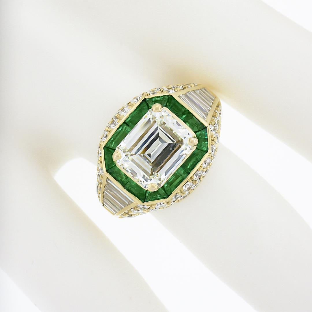 Estate 18k Yellow Gold 6.07 ctw GIA Emerald Cut & Baguette Diamond Engagement Ri