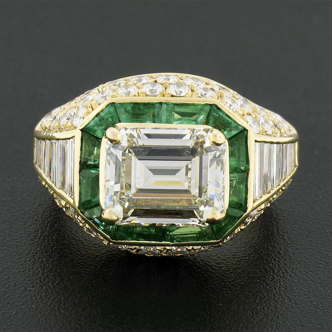 Estate 18k Yellow Gold 6.07 ctw GIA Emerald Cut & Baguette Diamond Engagement Ri