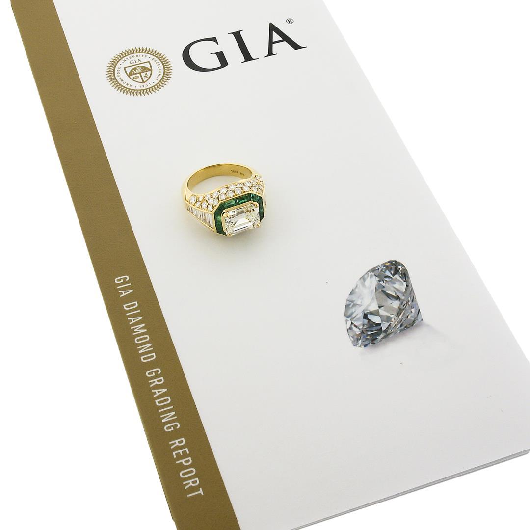 Estate 18k Yellow Gold 6.07 ctw GIA Emerald Cut & Baguette Diamond Engagement Ri