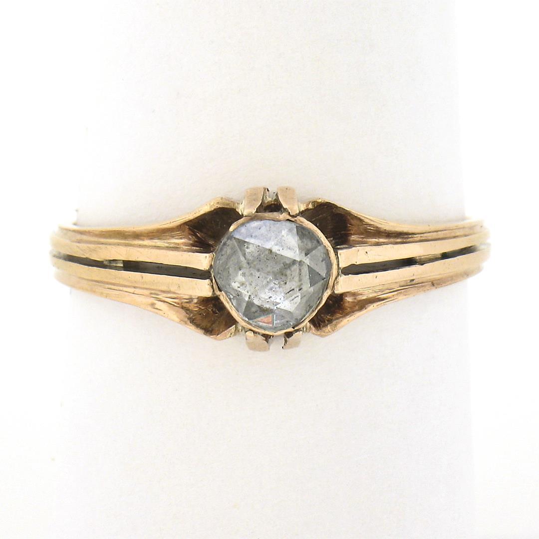 Antique Victorian Rosy Yellow Gold 5mm Rose Cut Diamond Bezel Solitaire Ring