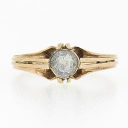 Antique Victorian Rosy Yellow Gold 5mm Rose Cut Diamond Bezel Solitaire Ring