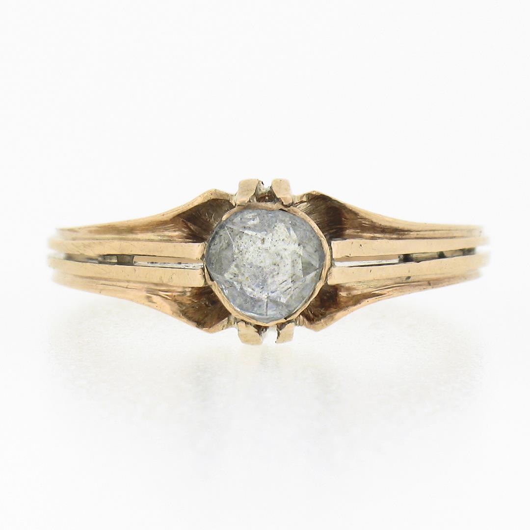 Antique Victorian Rosy Yellow Gold 5mm Rose Cut Diamond Bezel Solitaire Ring