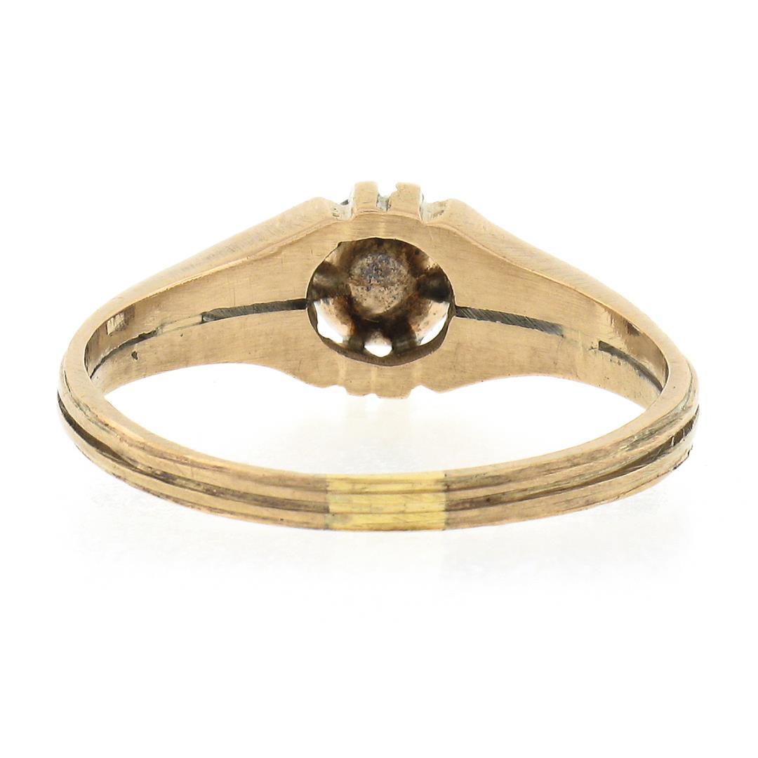 Antique Victorian Rosy Yellow Gold 5mm Rose Cut Diamond Bezel Solitaire Ring