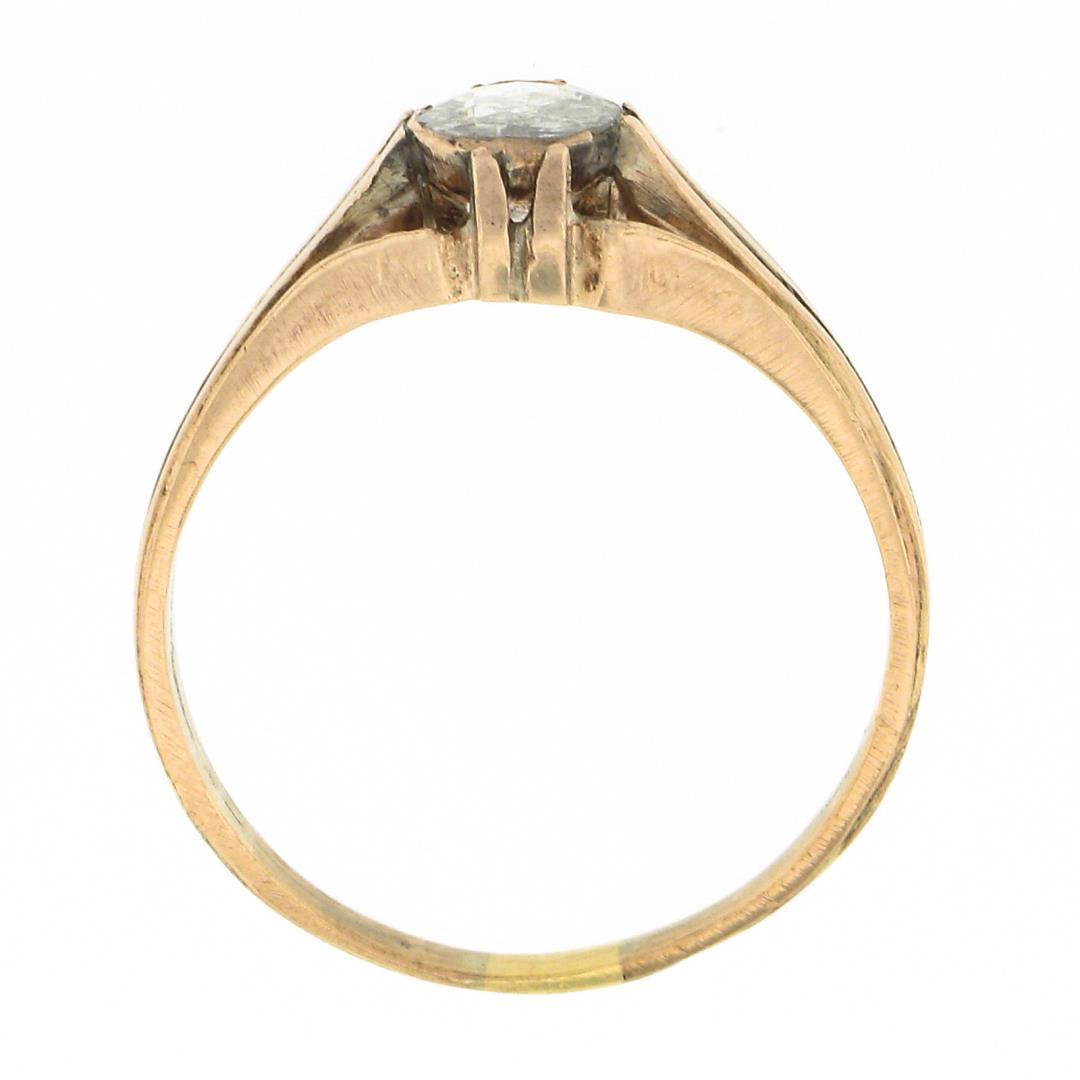 Antique Victorian Rosy Yellow Gold 5mm Rose Cut Diamond Bezel Solitaire Ring