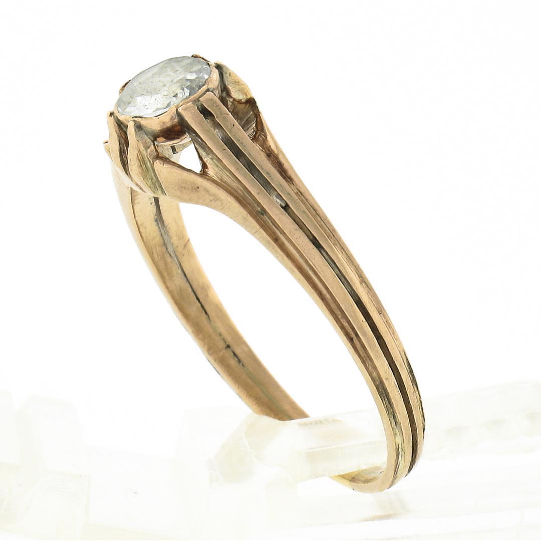 Antique Victorian Rosy Yellow Gold 5mm Rose Cut Diamond Bezel Solitaire Ring