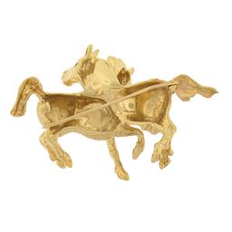 14K Yellow Gold DETAILED Textured 3D Dual Horse w/ Pave Ruby Eyes Pin Brooch