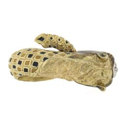 Vintage 18K Gold Detailed 3D Horse Head Band Ring w/ Enamel Work & Diamond