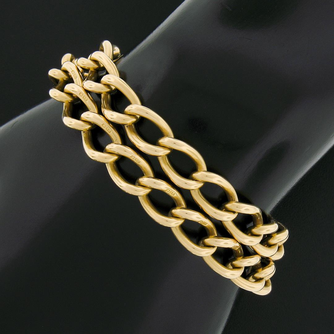 Antique British Victorian 18K Yellow Gold 6.5 Dual Oval Curb Link Chain Bracelet