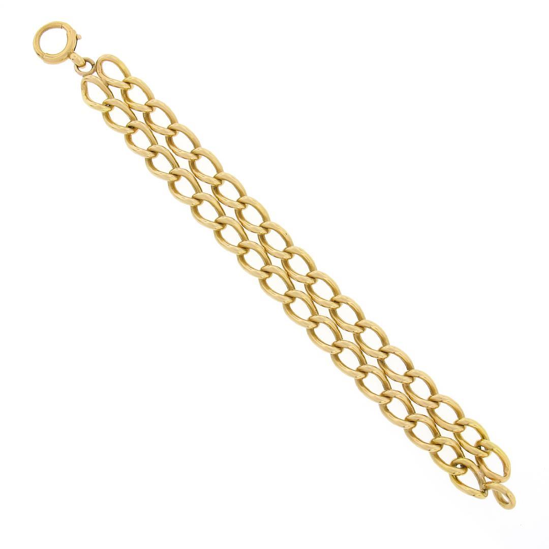 Antique British Victorian 18K Yellow Gold 6.5 Dual Oval Curb Link Chain Bracelet