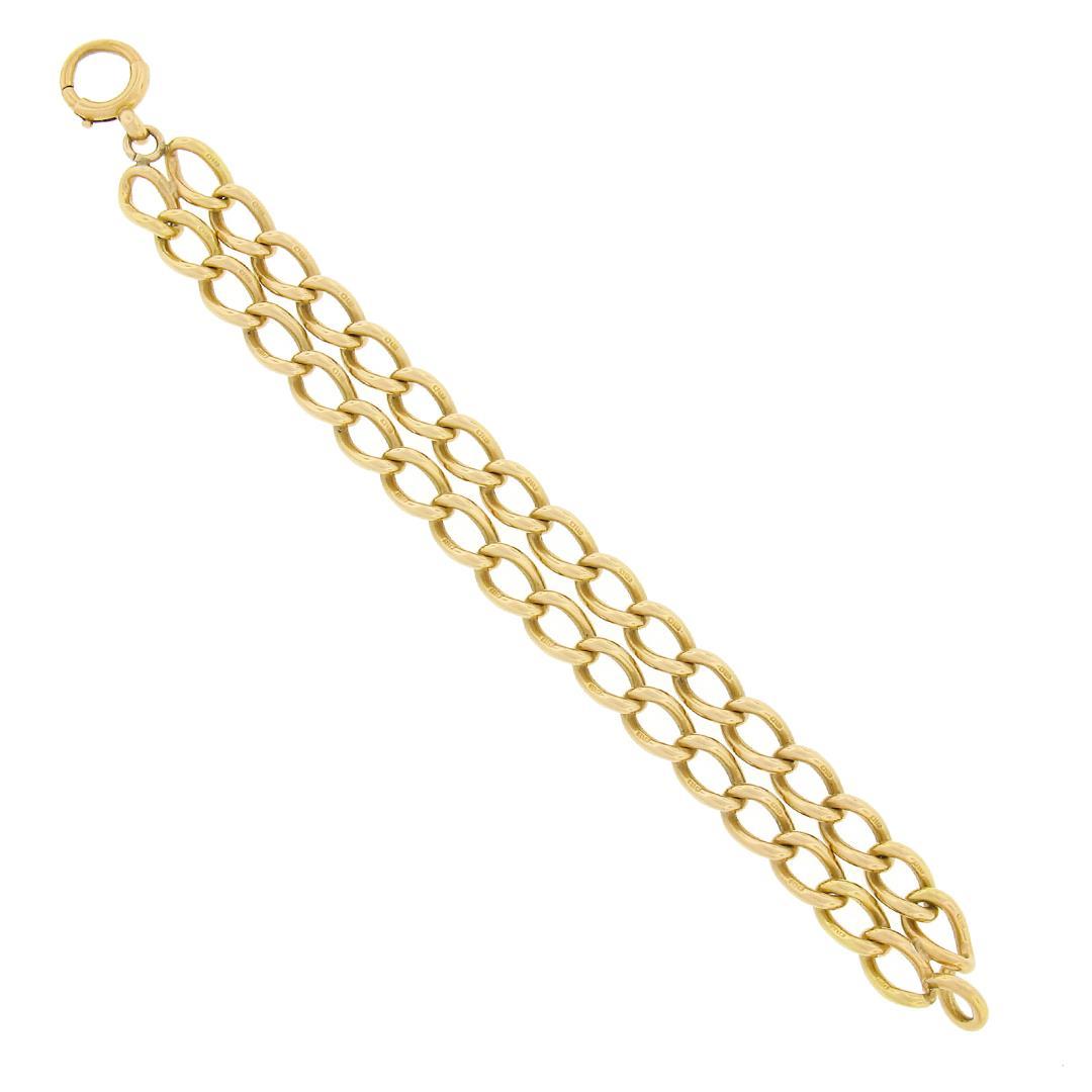 Antique British Victorian 18K Yellow Gold 6.5 Dual Oval Curb Link Chain Bracelet