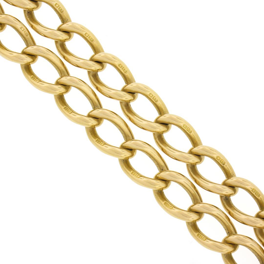 Antique British Victorian 18K Yellow Gold 6.5 Dual Oval Curb Link Chain Bracelet