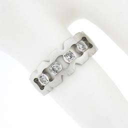 Vintage 14K White Gold Diamond Illusion Open Work Matte Finish Wide Band Ring