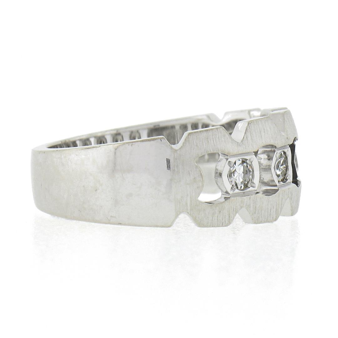Vintage 14K White Gold Diamond Illusion Open Work Matte Finish Wide Band Ring