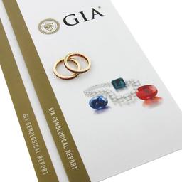 Pair of 18k Gold Channel GIA Vivid Red Burma Ruby Eternity Stack Band Guard Ring