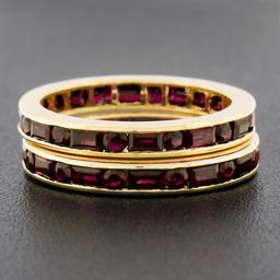 Pair of 18k Gold Channel GIA Vivid Red Burma Ruby Eternity Stack Band Guard Ring