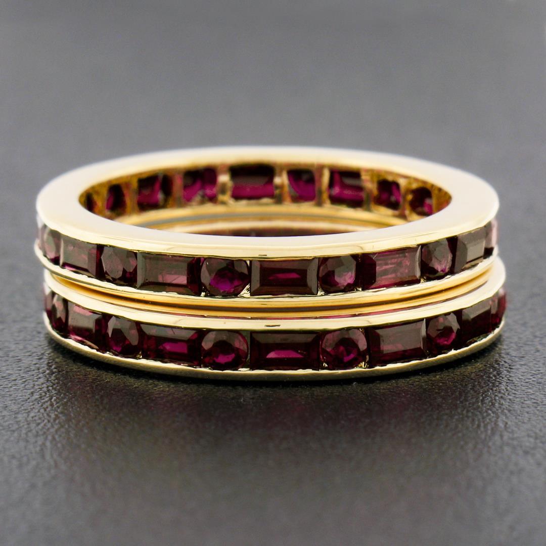 Pair of 18k Gold Channel GIA Vivid Red Burma Ruby Eternity Stack Band Guard Ring
